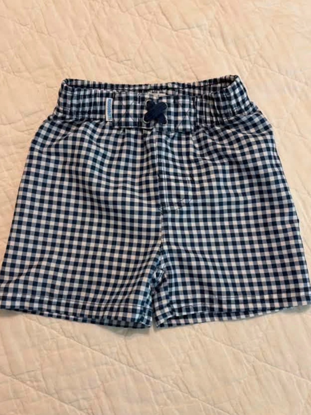 Kids Navy Gingham Pull-On Shorts with Decorative Tie